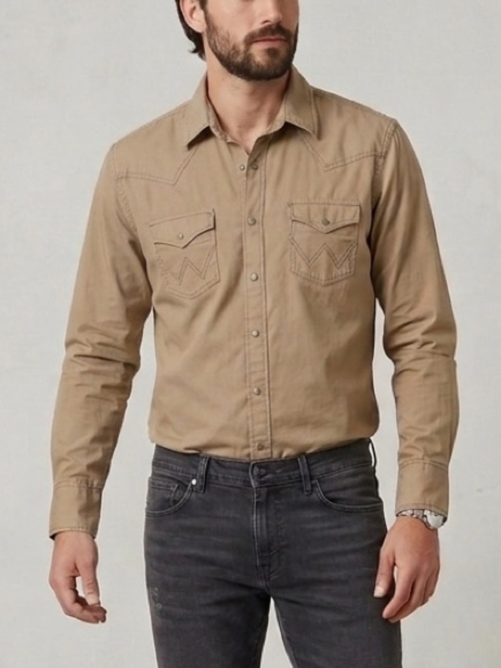 Wrangler Retro Khaki Western Long Sleeve Snap Button Shirt